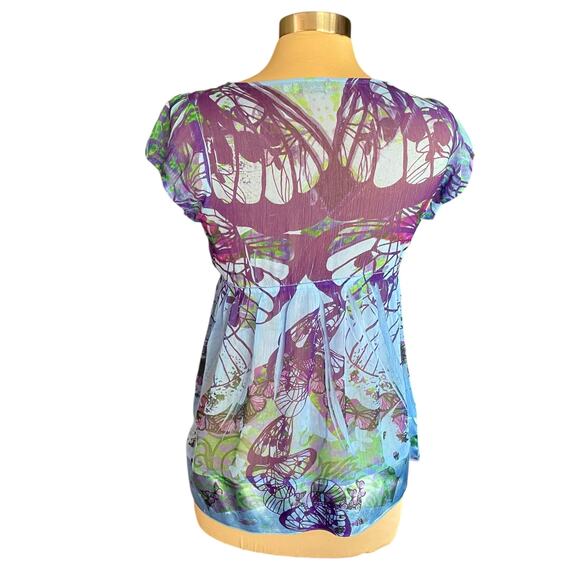 Unity World Wear Y2K Babydoll Top Sheer Chiffon Size S Butterfly Fairy Whimsical - Picture 5 of 8